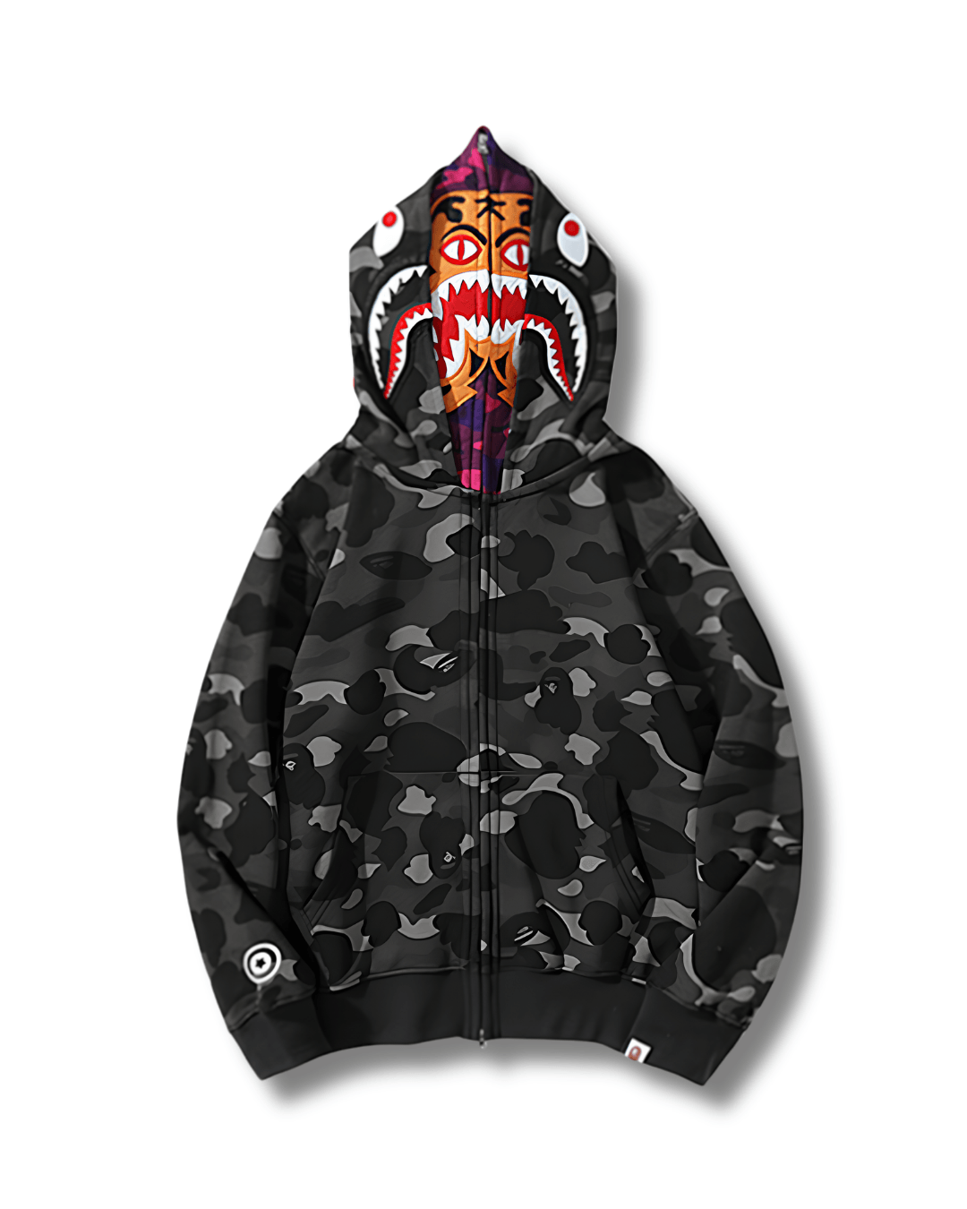 HOODIE ZIPPER BAPE TIGER SHARK DOBLE GORRO