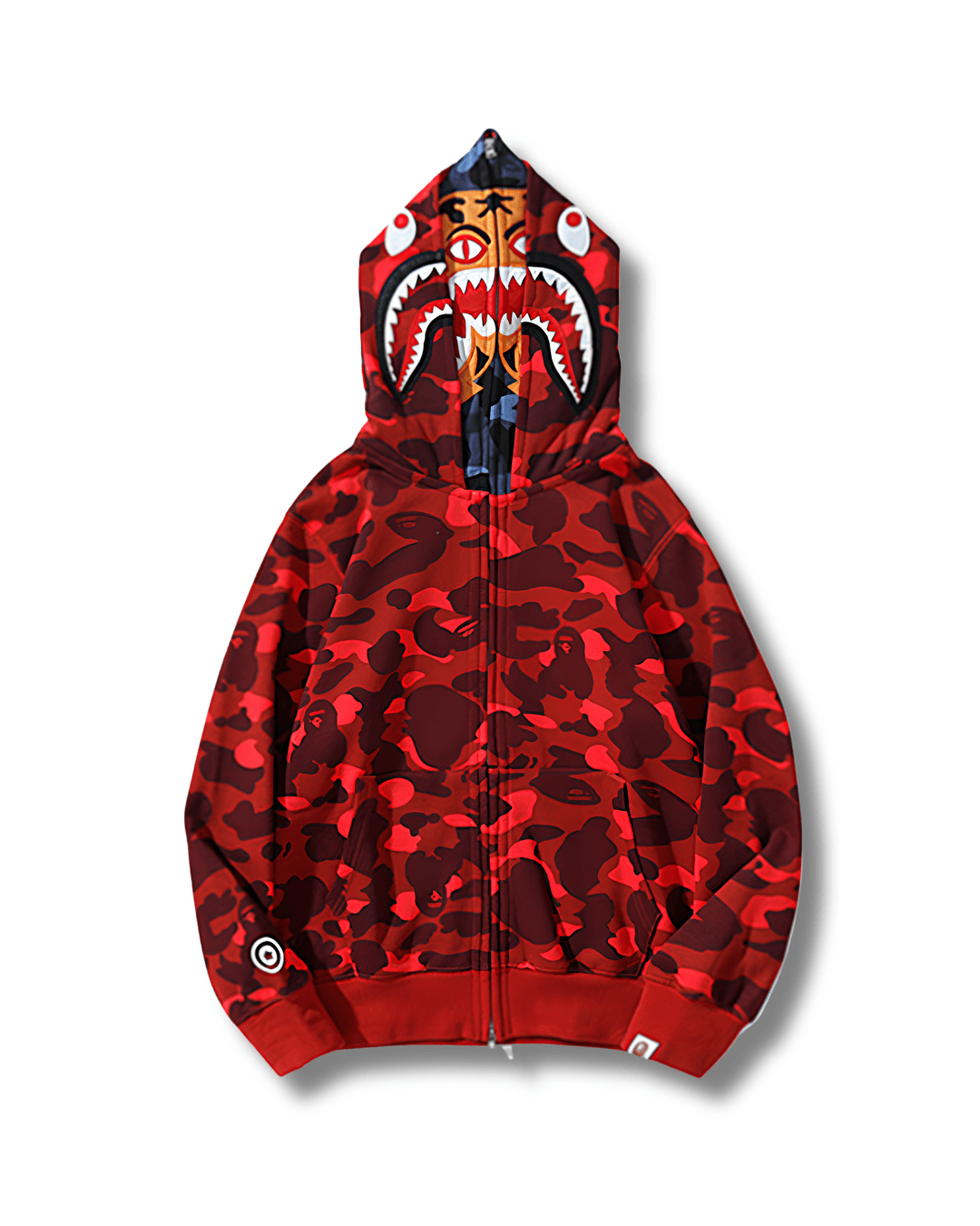 HOODIE ZIPPER BAPE TIGER SHARK DOBLE GORRO