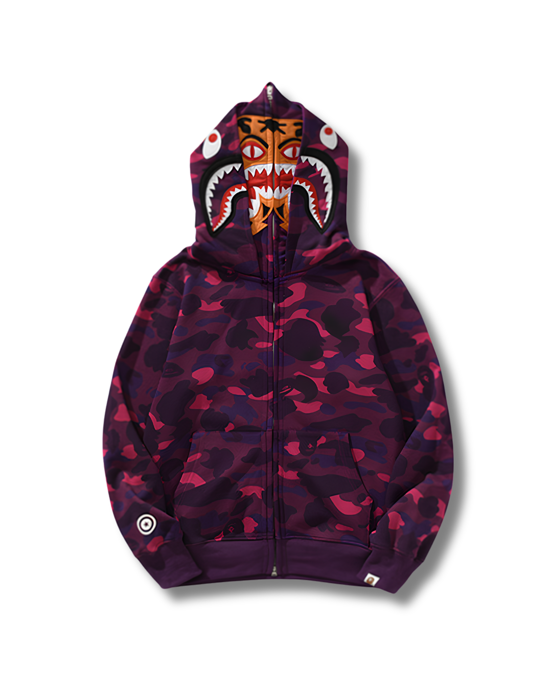 HOODIE ZIPPER BAPE TIGER SHARK DOBLE GORRO