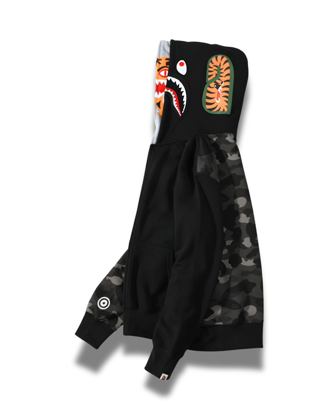 HOODIE ZIPPER BAPE TIGER SHARK CAMO DOBLE GORRO