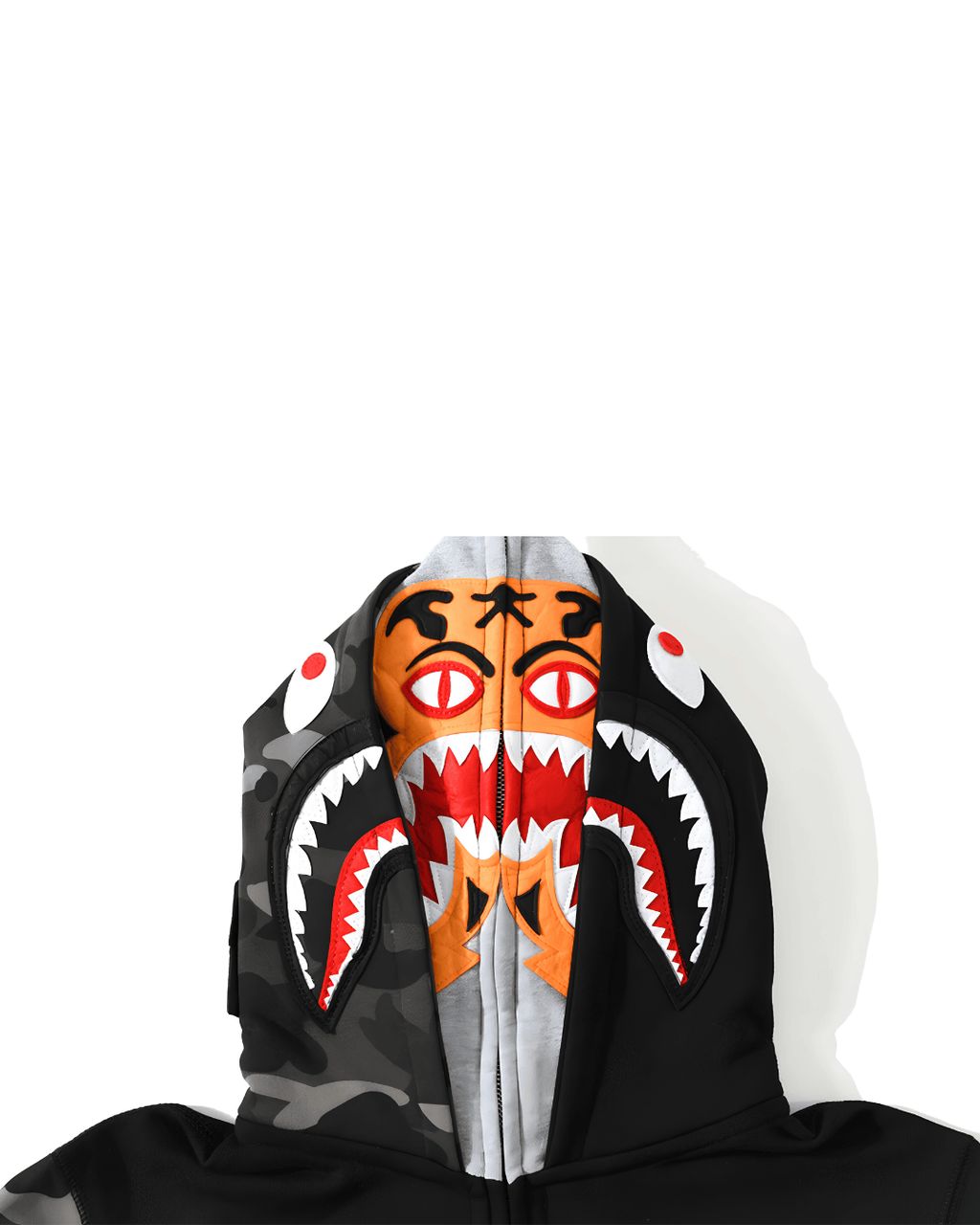 HOODIE ZIPPER BAPE TIGER SHARK CAMO DOBLE GORRO