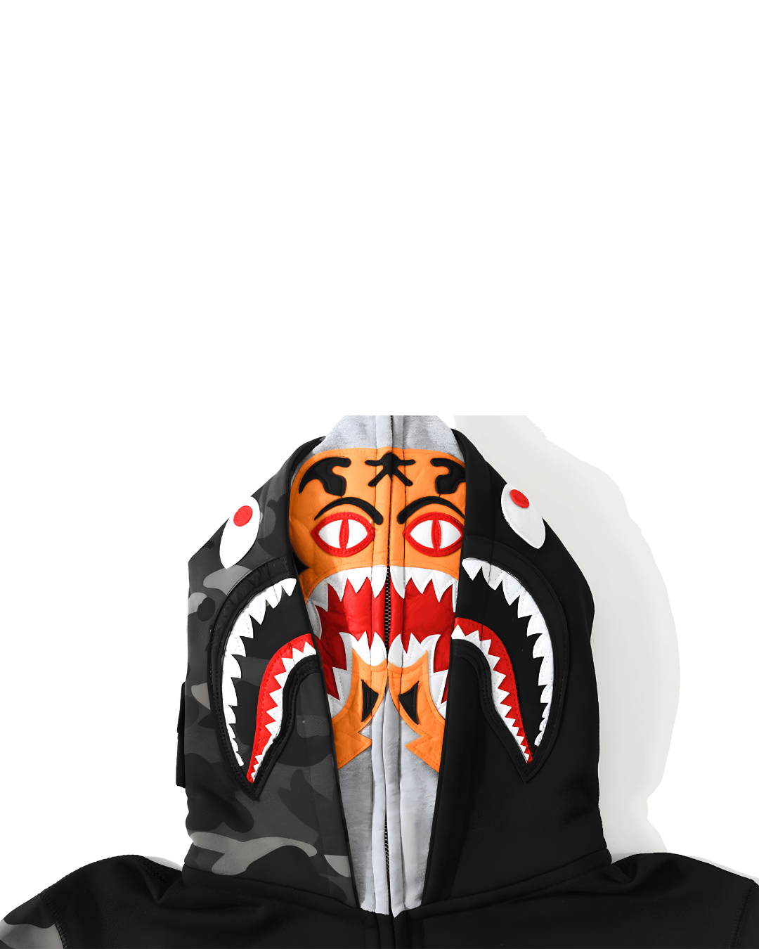 HOODIE ZIPPER BAPE TIGER SHARK CAMO DOBLE GORRO
