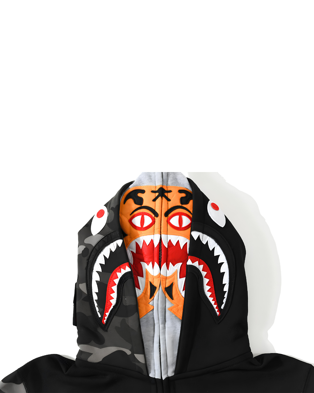 HOODIE ZIPPER BAPE TIGER SHARK CAMO DOBLE GORRO