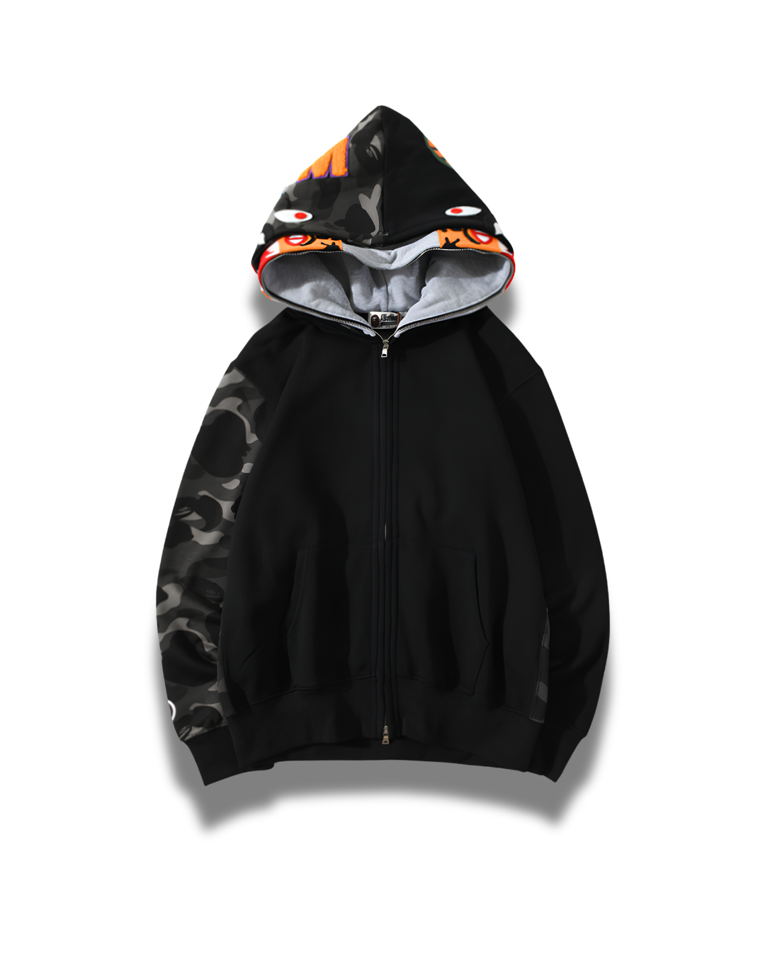 HOODIE ZIPPER BAPE TIGER SHARK CAMO DOBLE GORRO
