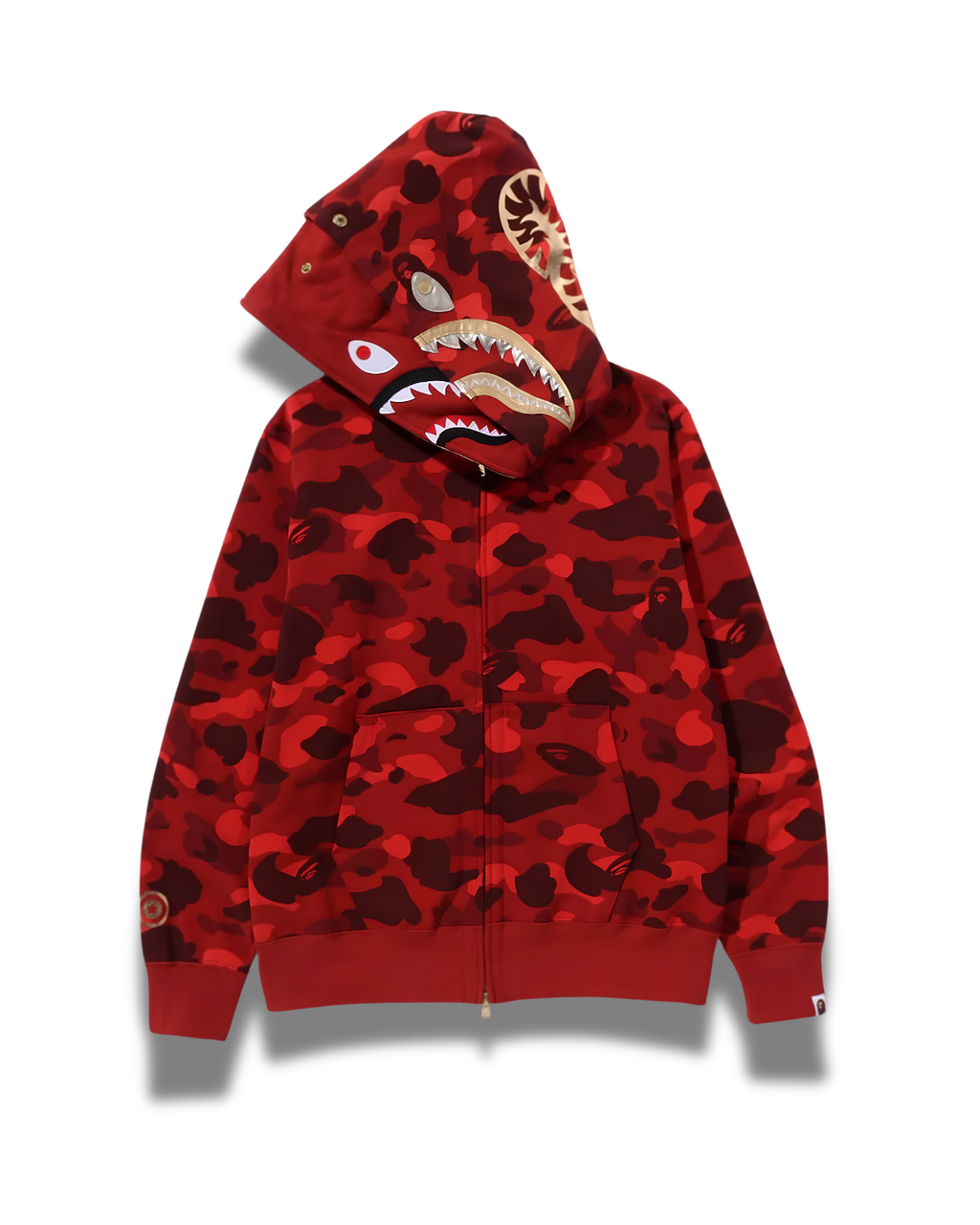 HOODIE ZIPPER BAPE SHARK GOLD DOBLE GORRO