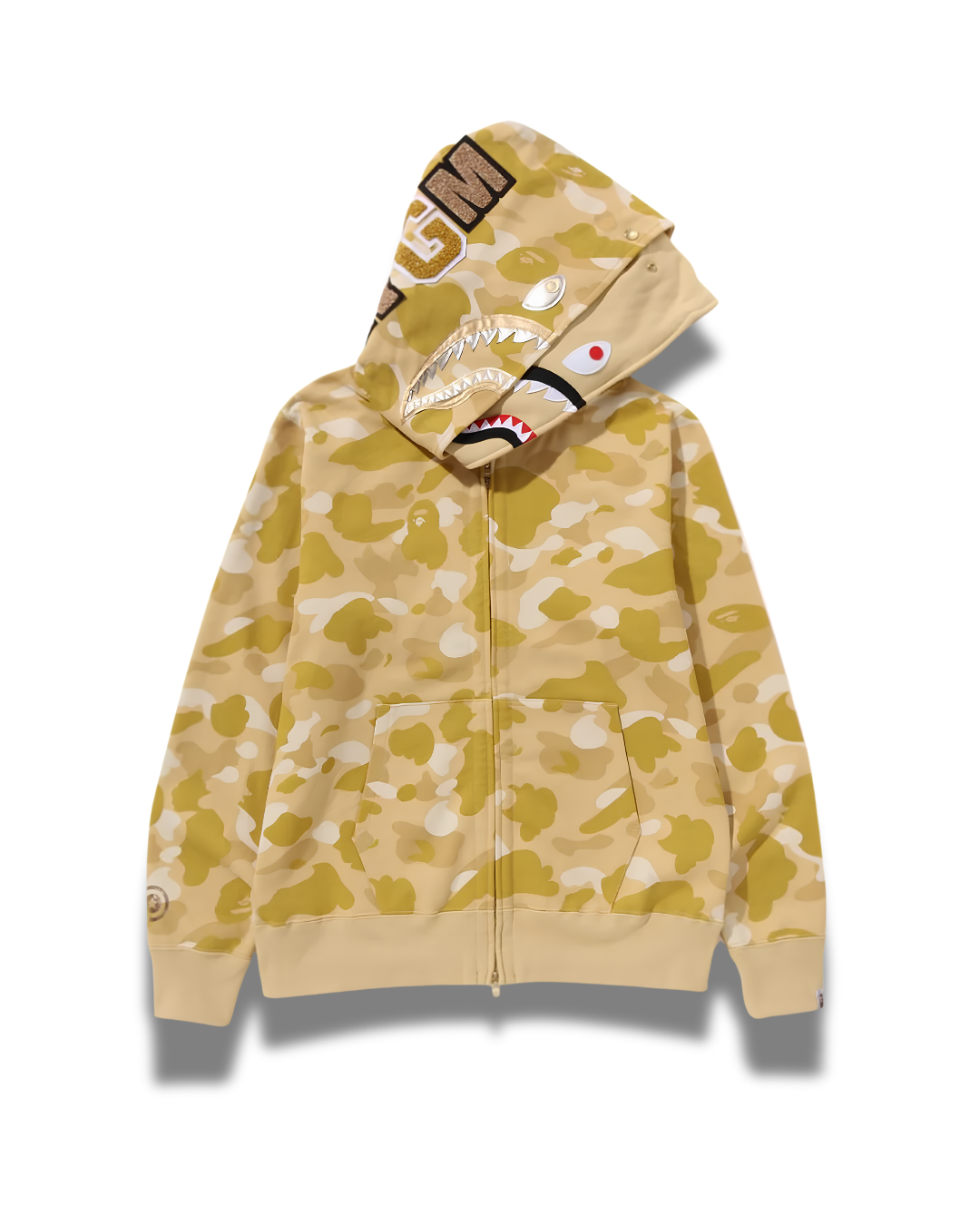 HOODIE ZIPPER BAPE SHARK GOLD DOBLE GORRO
