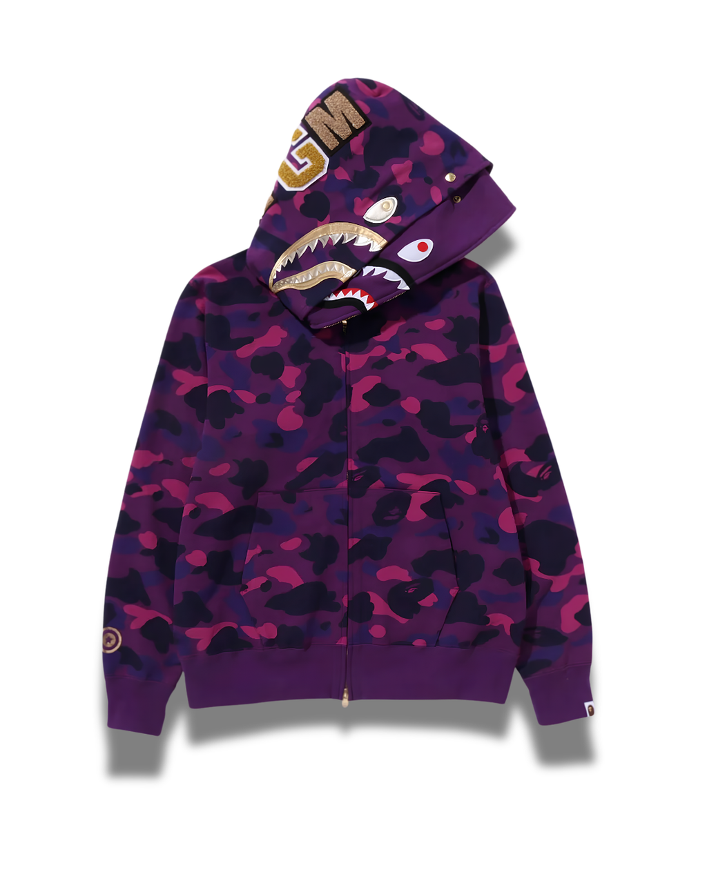 HOODIE ZIPPER BAPE SHARK GOLD DOBLE GORRO