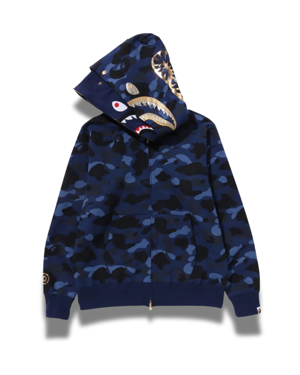 HOODIE ZIPPER BAPE SHARK GOLD DOBLE GORRO
