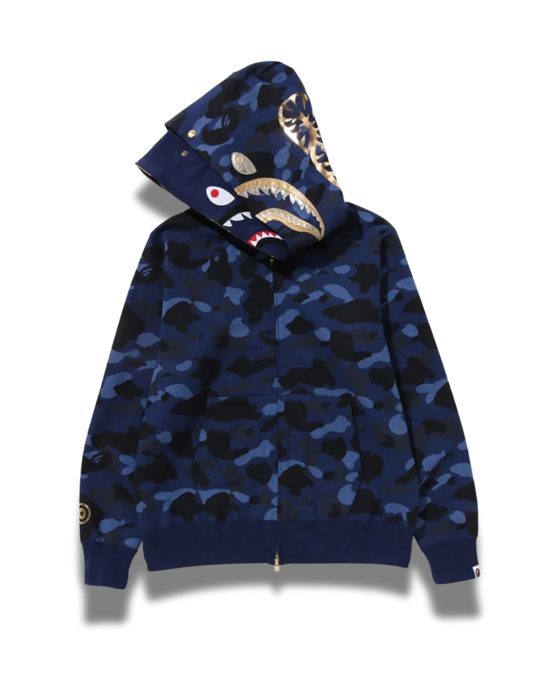 HOODIE ZIPPER BAPE SHARK GOLD DOBLE GORRO