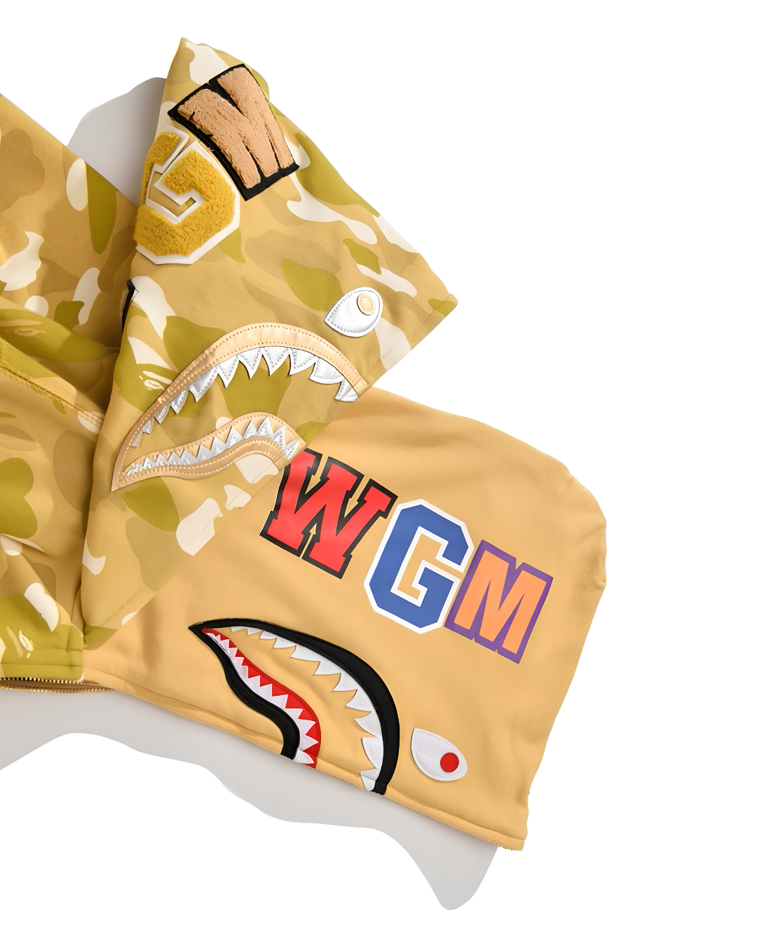 HOODIE ZIPPER BAPE SHARK GOLD DOBLE GORRO