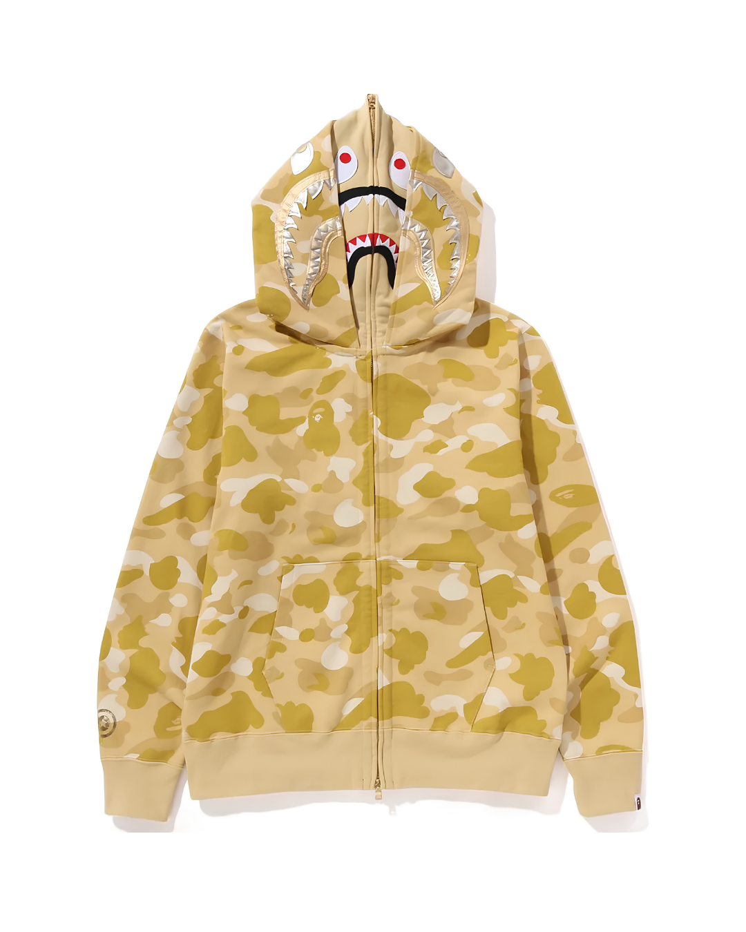 HOODIE ZIPPER BAPE SHARK GOLD DOBLE GORRO