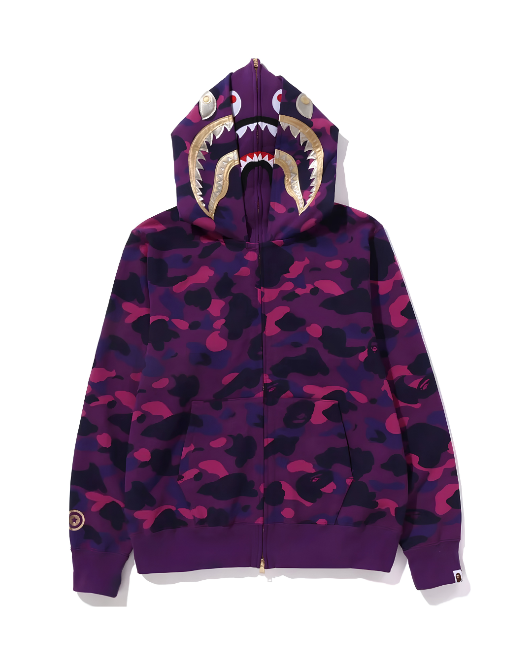 HOODIE ZIPPER BAPE SHARK GOLD DOBLE GORRO