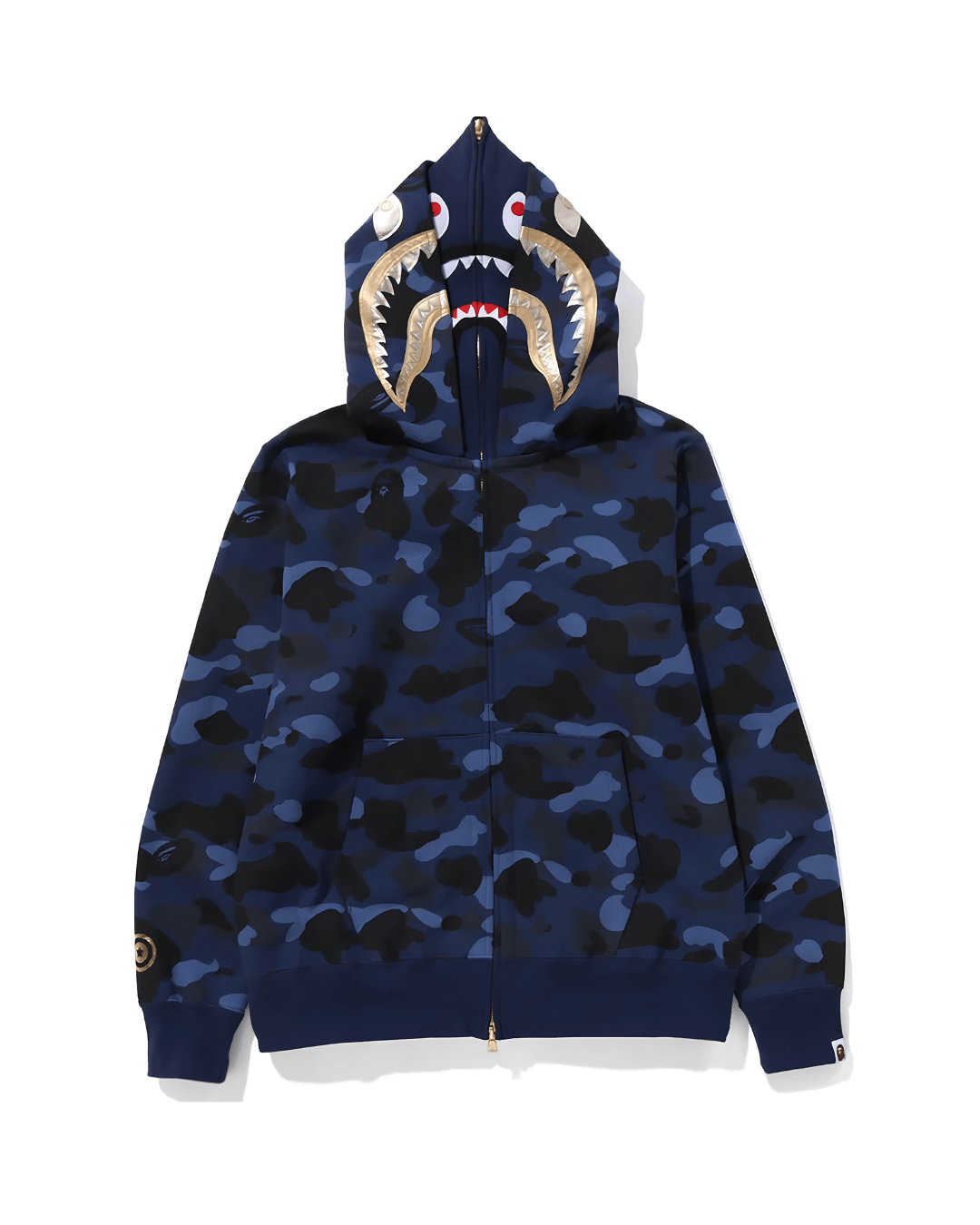 HOODIE ZIPPER BAPE SHARK GOLD DOBLE GORRO