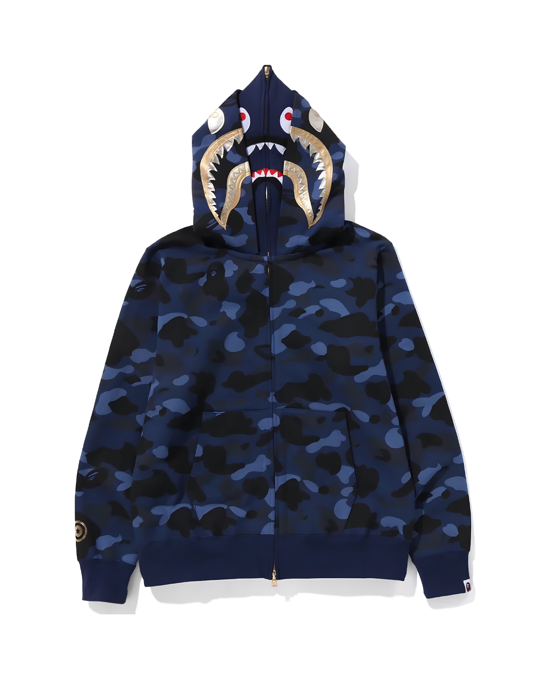 HOODIE ZIPPER BAPE SHARK GOLD DOBLE GORRO