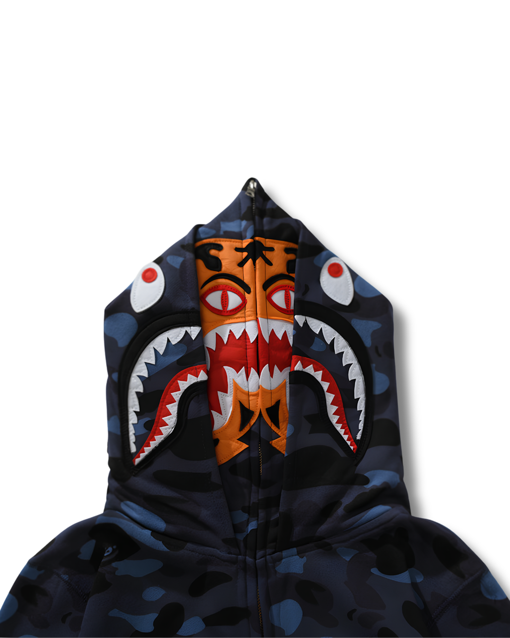 HOODIE ZIPPER BAPE TIGER SHARK DOBLE GORRO