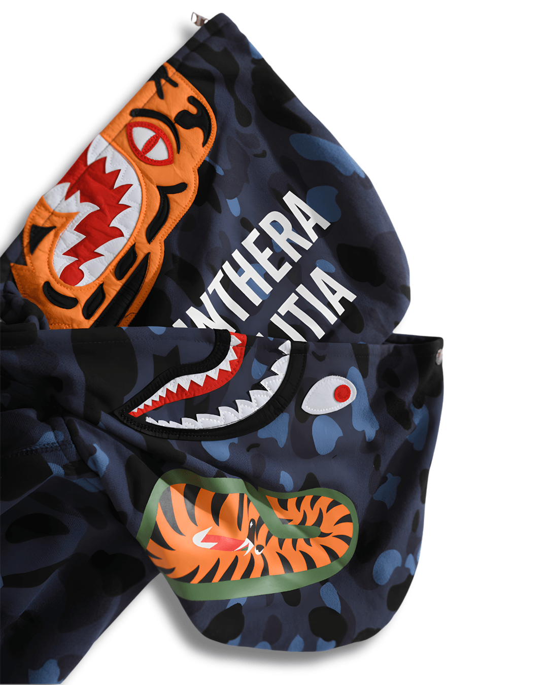 HOODIE ZIPPER BAPE TIGER SHARK DOBLE GORRO