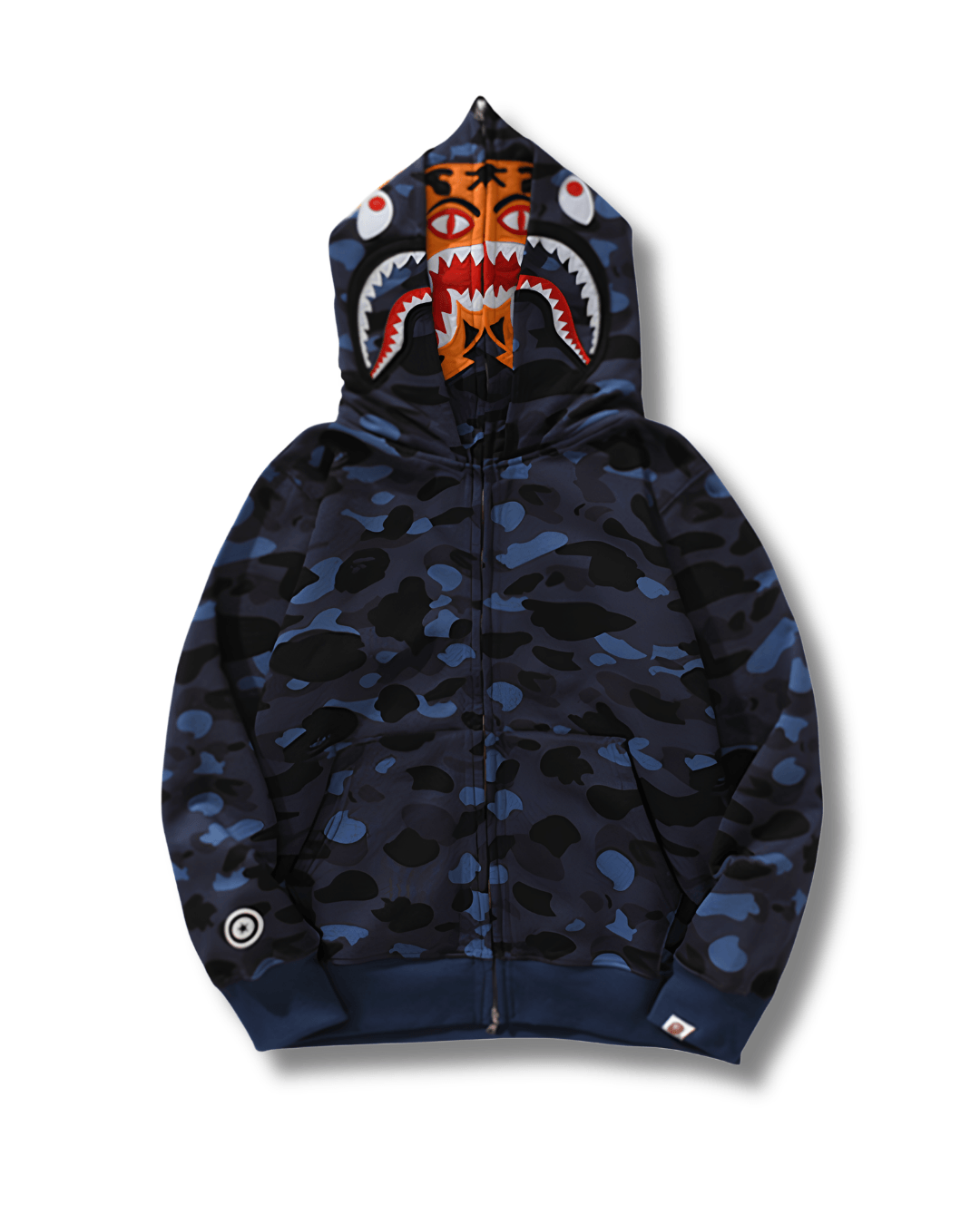 HOODIE ZIPPER BAPE TIGER SHARK DOBLE GORRO