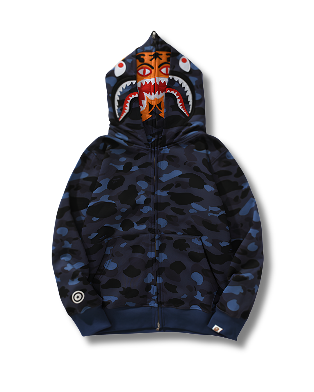 HOODIE ZIPPER BAPE TIGER SHARK DOBLE GORRO