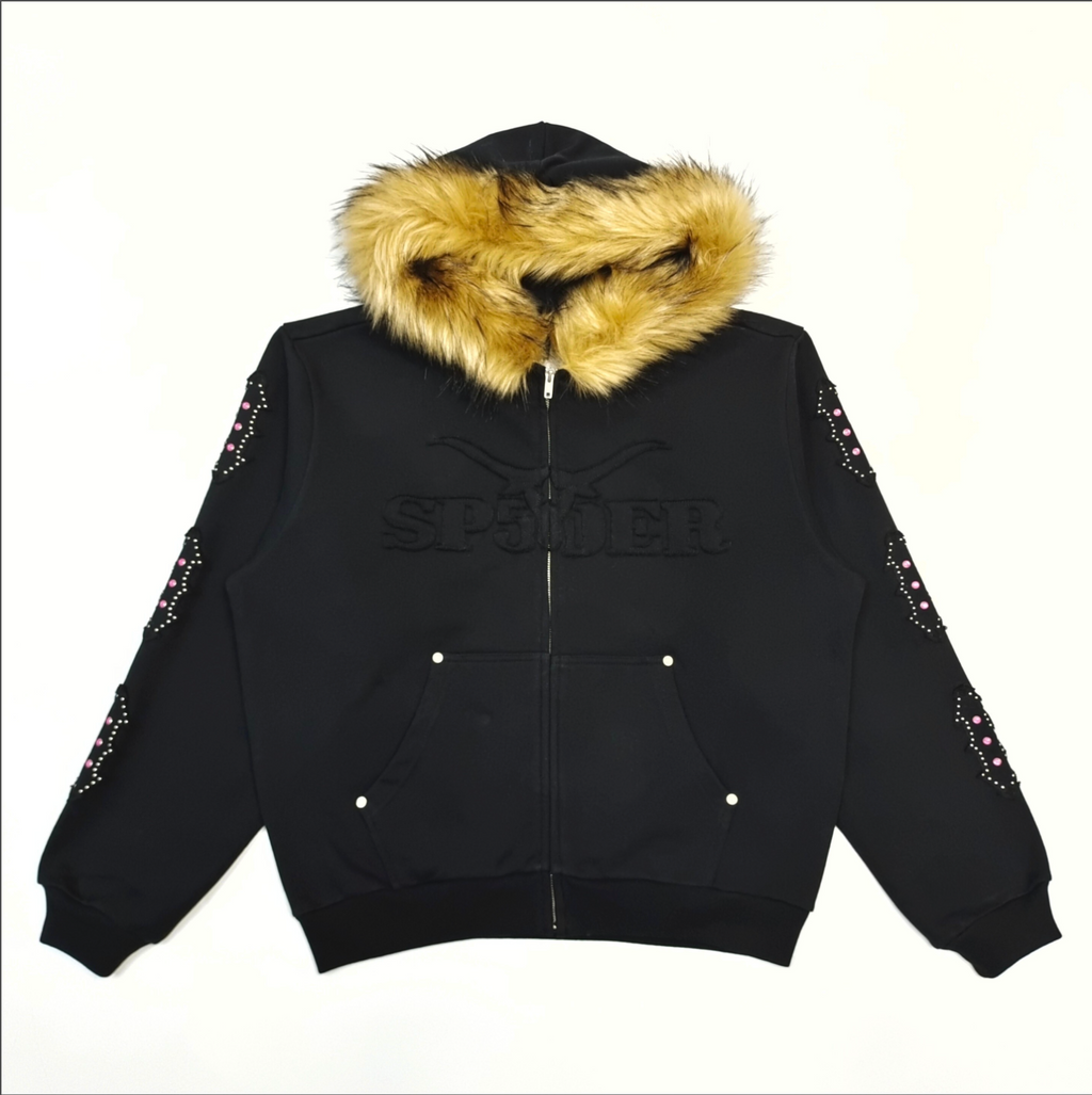HOODIE ZIPPER SP5DER FAUX-FUR