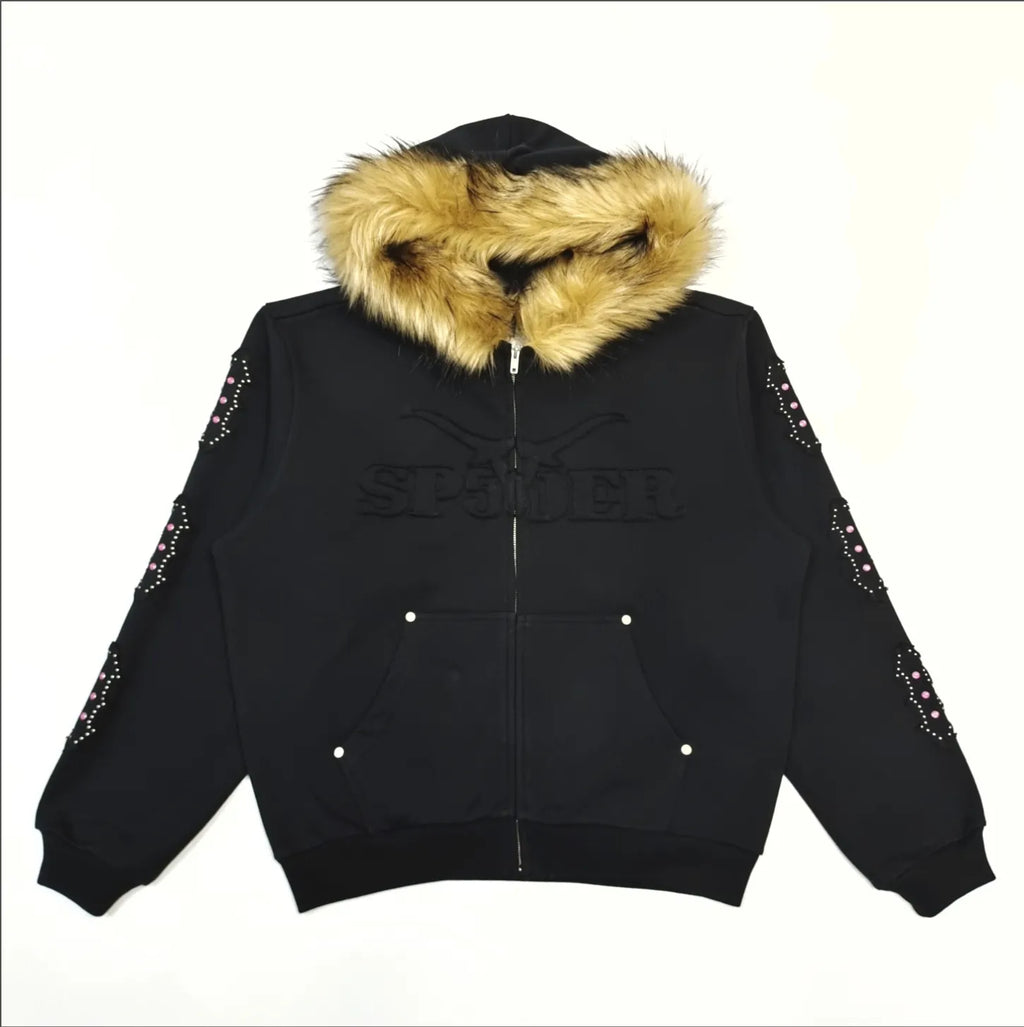 HOODIE ZIPPER SP5DER FAUX-FUR